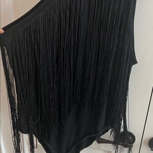 Amazon Black Fringe Tank bodysuit